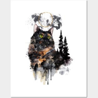 Forest Truffle Surreal Watercolor Tortoiseshell Cat Posters and Art